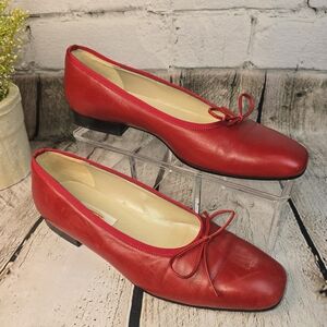 TALBOTS RED LEATHER BALLET FLATS SQUARE TOE BOW DETAIL MADE IN ITALY WOMENS 7